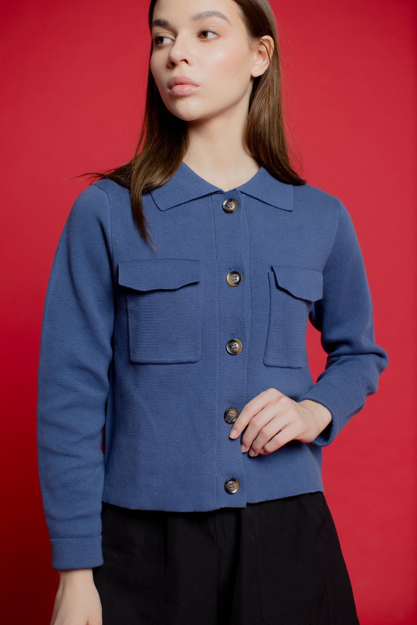 Annelise Knit with Two Pockets - Denim Blue | - ROENE