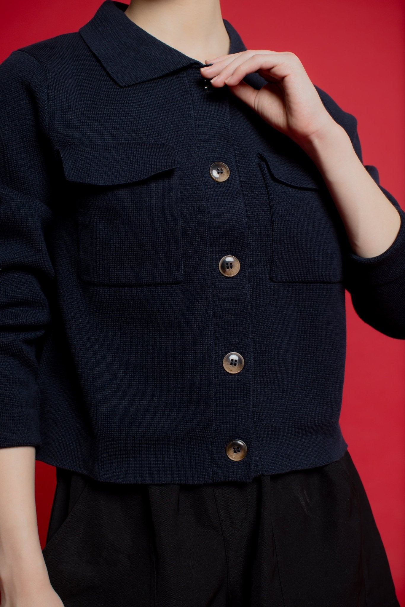 Annelise Knit with Two Pockets - Navy Blue | - ROENE