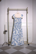 Basset Linen Sundress - White Blue Floral | - ROENE