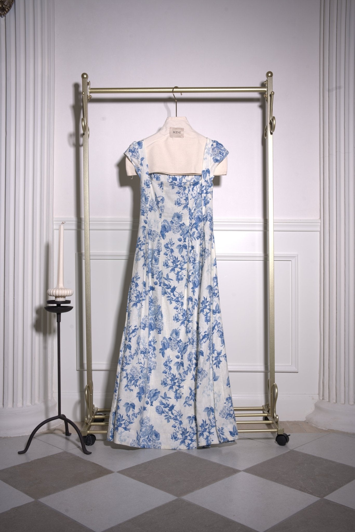 Basset Linen Sundress - White Blue Floral | - ROENE