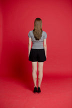 Jacqueline Knit Top with Velvet Bow | Gray - ROENE