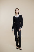 Quarta Knit Black Top with Floral Detail | - ROENE