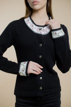 Quarta Knit Black Top with Floral Detail | - ROENE