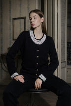 Quarta Knit Black Top with Floral Detail | - ROENE